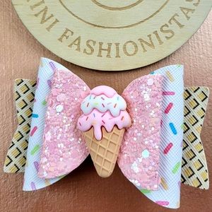 Ice Cream Clip in Girls Hair Bow